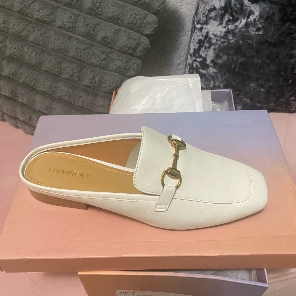 Lisa Vicky Zip-V White Sheep Nappa Women's Loafers Mule